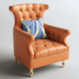 leather chair wing back chesterfield buttoned seat armchair