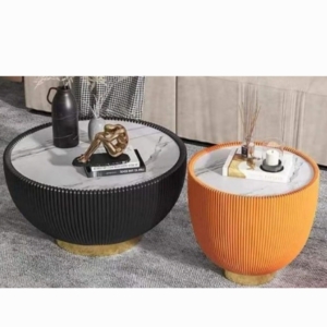 marble top leather drum coffee tables