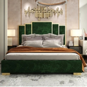 fabric sofa luxury arabic gold stainless steel framed headboard velvet bed  queens bed